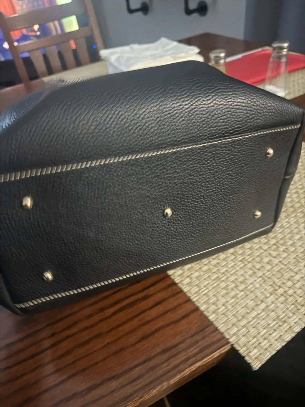 Dooney & Bourke Black Pebbled Leather Tote with Brown Handles - Picture 4 of 4